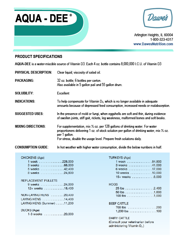 Aqua-Dee Vitamin D3 for poultry