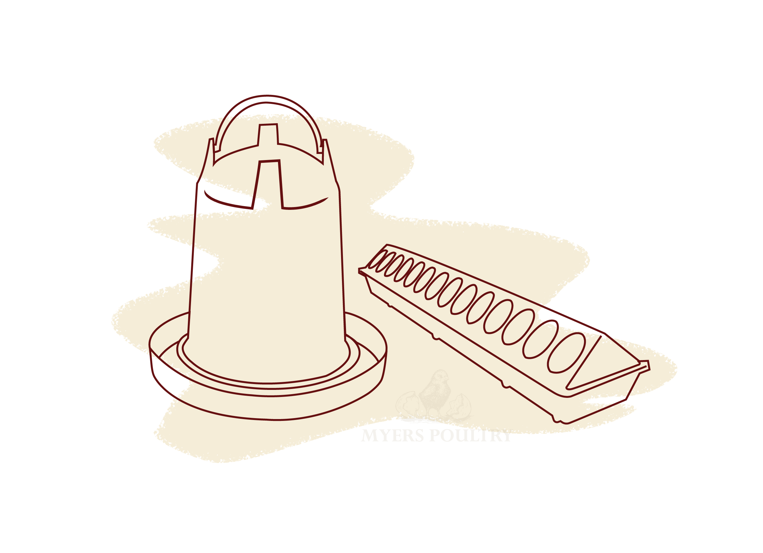 Line drawing of chicken feeder and waterer